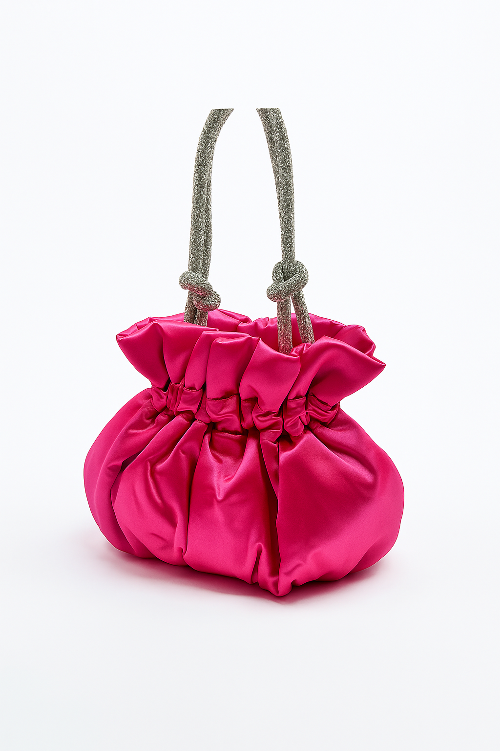 Michelle Moon - Sac bourse effet satin et strass - Fuchsia