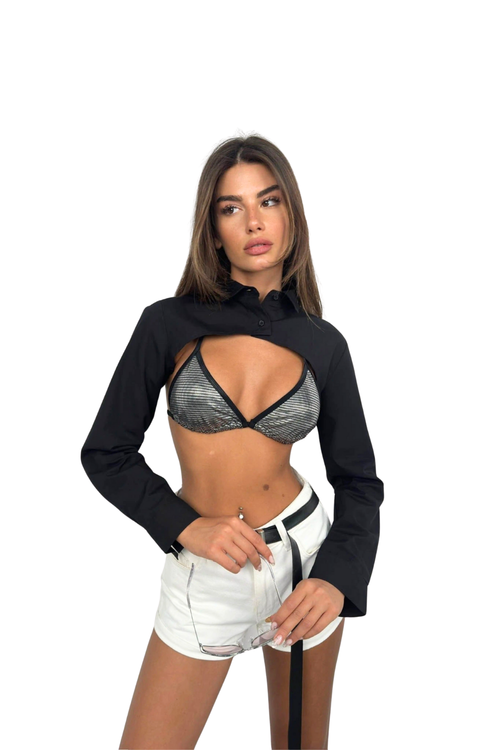 Black Fashion - Chemise Courte Coupe Crop Ovale - Noir