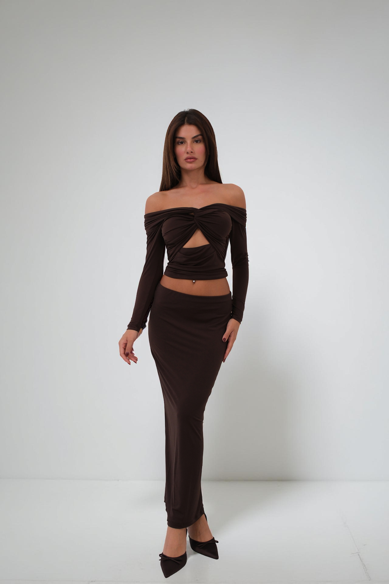 Moda Negra - Top Bustier con Fruncido - Marrón