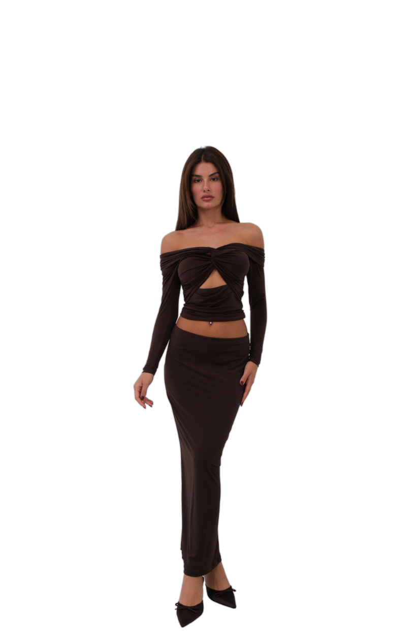 Moda Negra - Top Bustier con Fruncido - Marrón