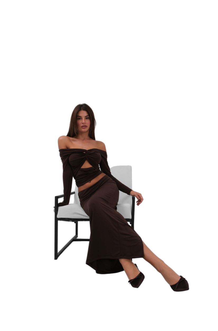 Moda Negra - Top Bustier con Fruncido - Marrón