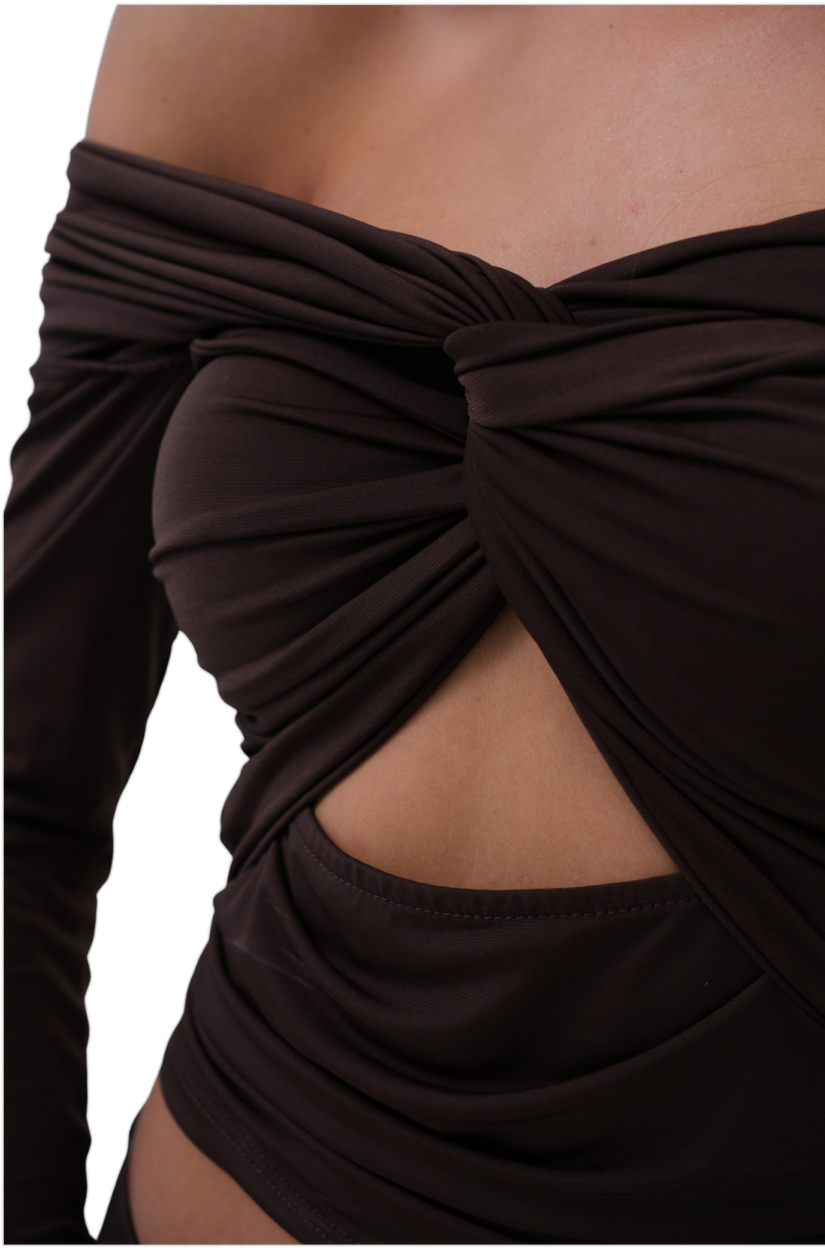 Moda Negra - Top Bustier con Fruncido - Marrón