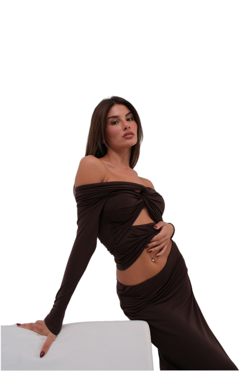 Moda Negra - Top Bustier con Fruncido - Marrón