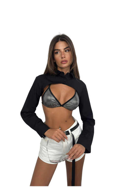 Camisa corta ovalada de Black Fashion - Negra