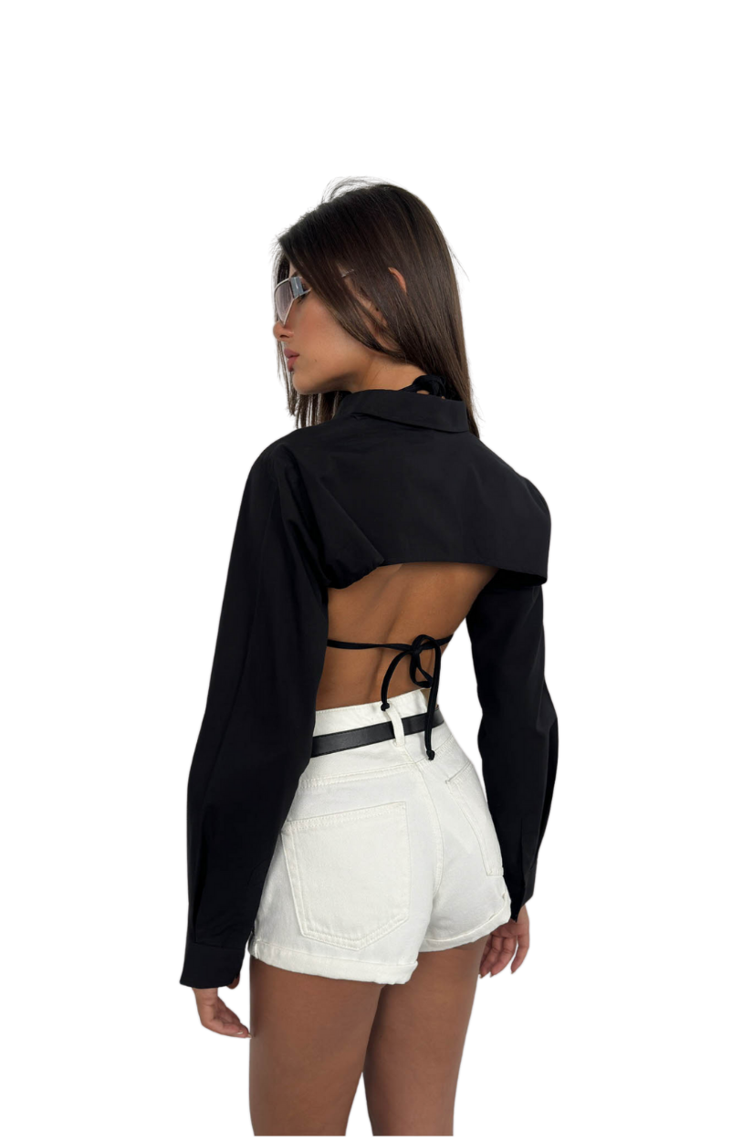 Camisa corta ovalada de Black Fashion - Negra