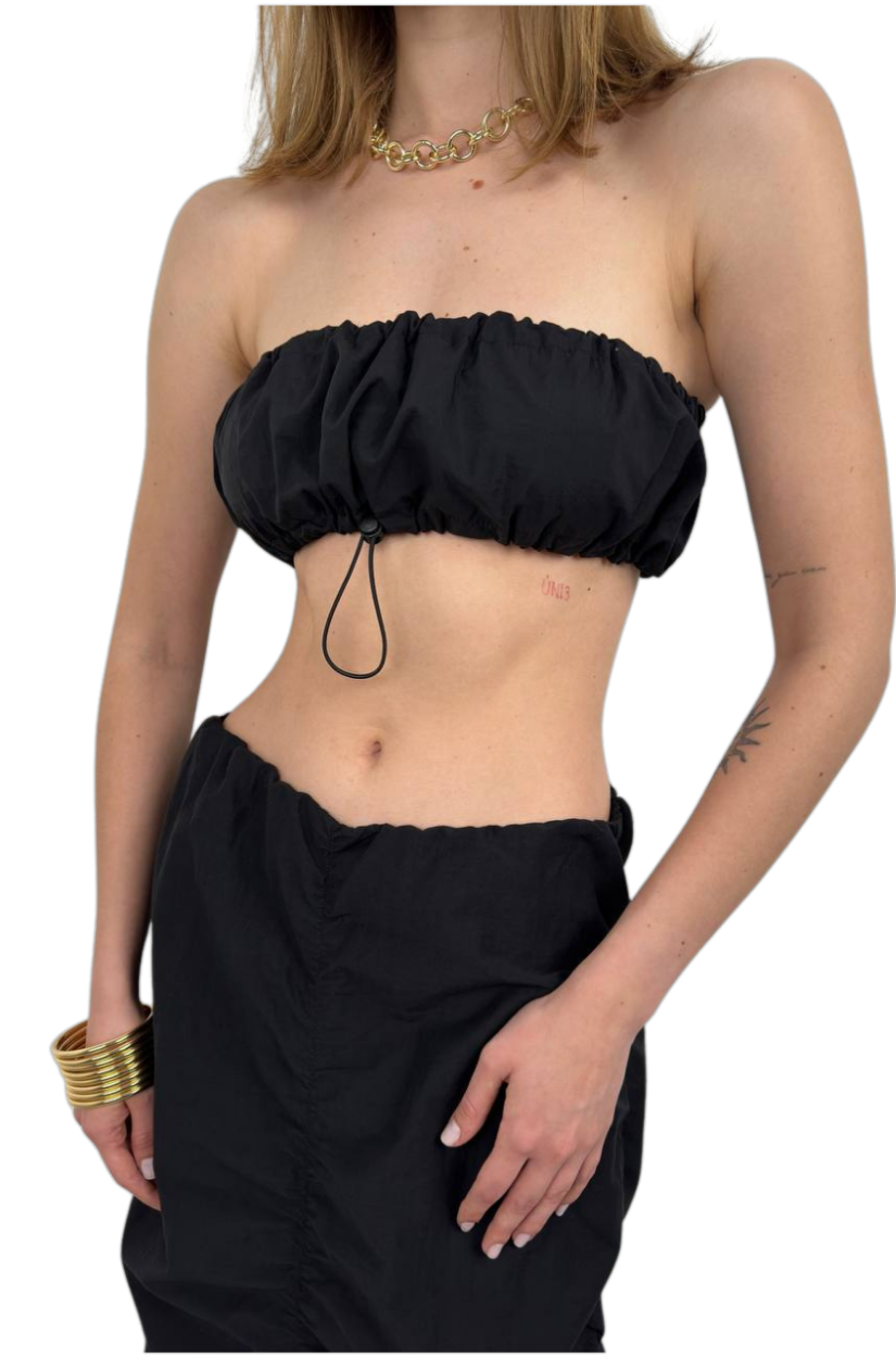 Black Fashion - Top corto sin tirantes con detalles elásticos - Negro