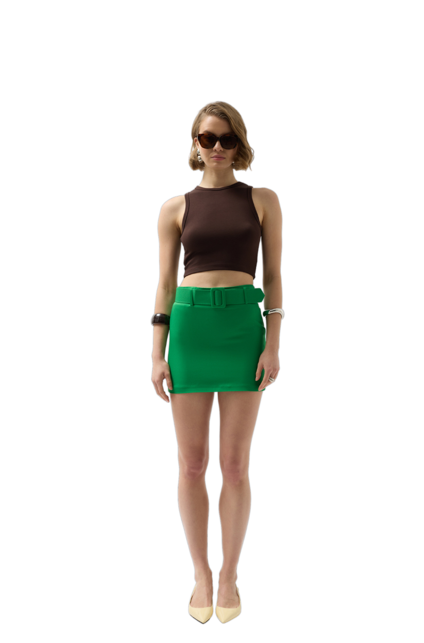 Minifalda con cinturón - Moda negra - Verde 