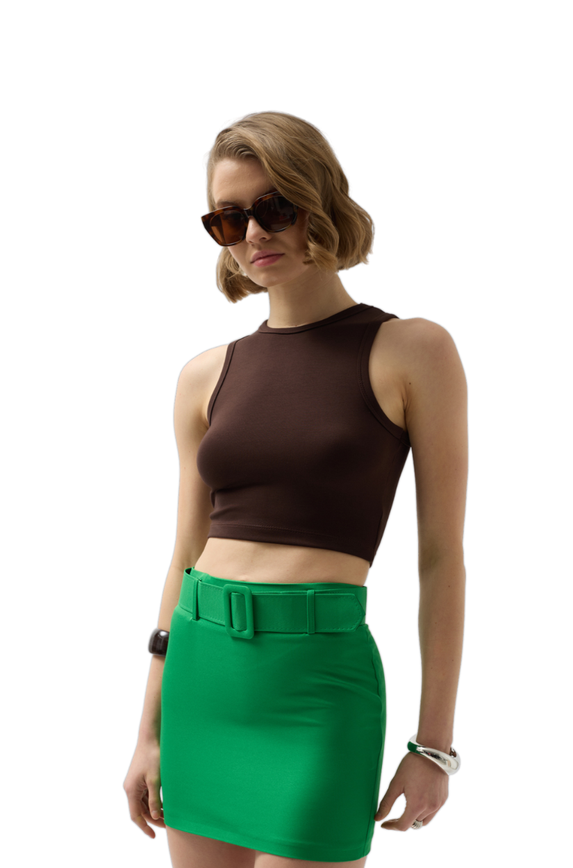Minifalda con cinturón - Moda negra - Verde 