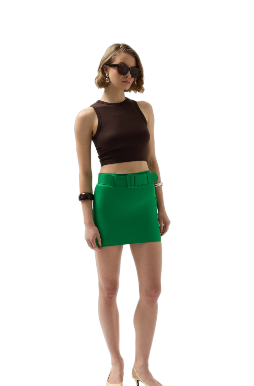 Minifalda con cinturón - Moda negra - Verde 