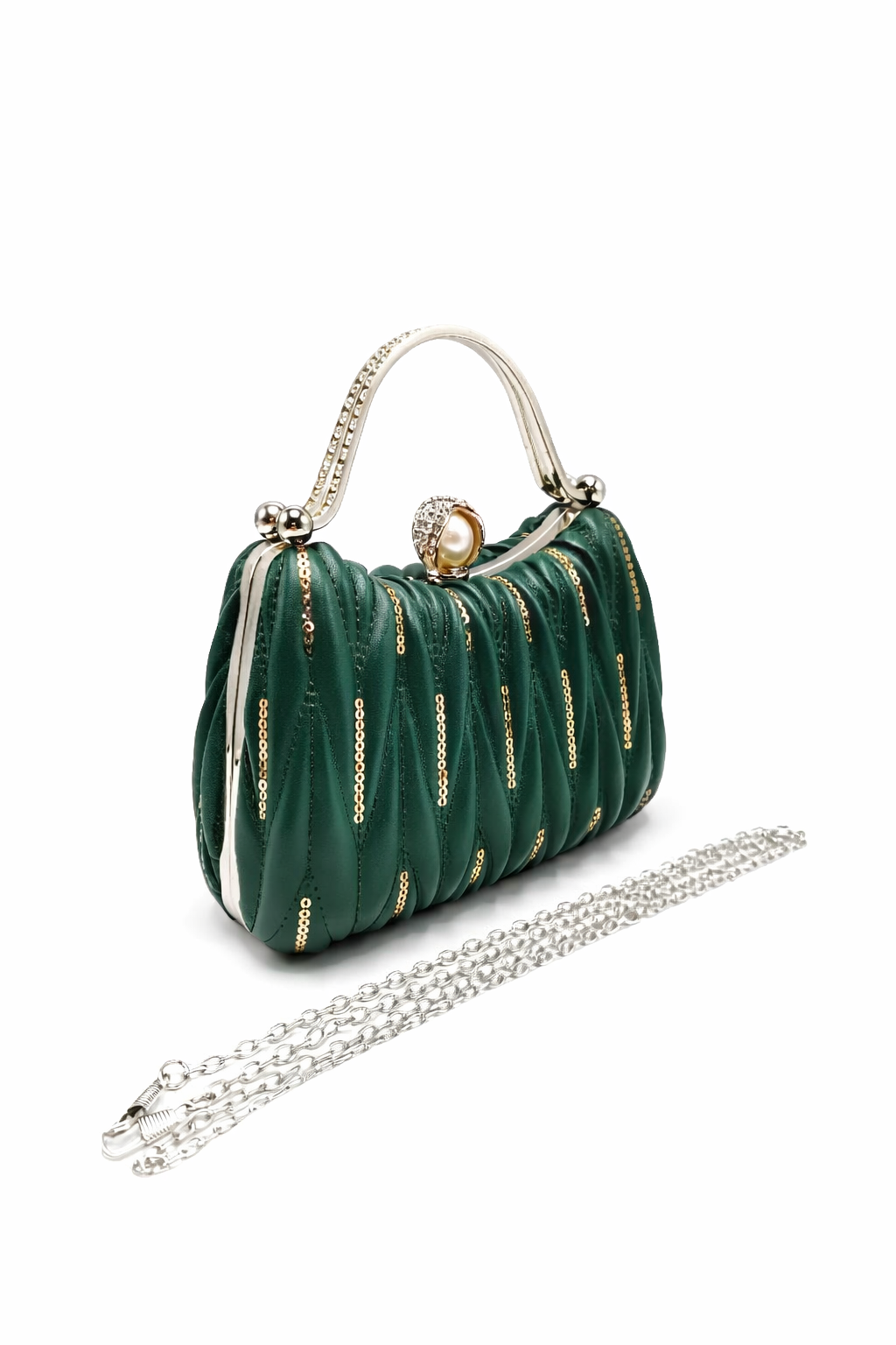 Michelle Moon - Pretty bag with rhinestones, emerald green color