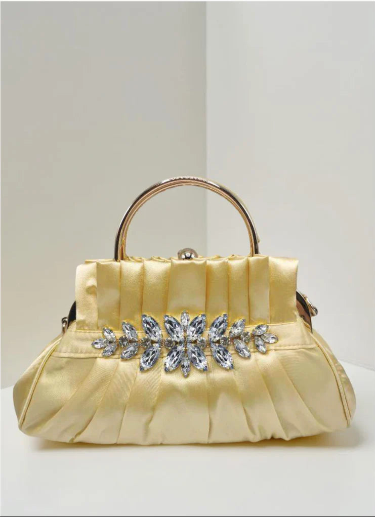 Jessica - Clutch de satén con pedrería - Dorado